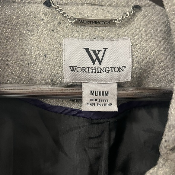 Worthington Jacket Coat Women's Size M Wool Blend Metallic Lurex Tweed Peacoat - Picture 4 of 6